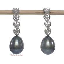 Load image into Gallery viewer, 1098106-14k-White-Gold-Black-Freshwater-Pearl-Diamond-Dangle-Earrings