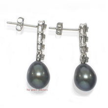 Load image into Gallery viewer, 1098106-14k-White-Gold-Black-Freshwater-Pearl-Diamond-Dangle-Earrings