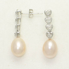 Load image into Gallery viewer, 1098107-14k-White-Gold-Peach-Freshwater-Pearl-Diamond-Dangle-Earrings