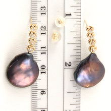 Load image into Gallery viewer, 1098111-14k-Yellow-Gold-Black-Coin-Pearl-Diamonds-Dangle-Earrings
