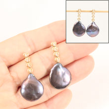 Load image into Gallery viewer, 1098111-14k-Yellow-Gold-Black-Coin-Pearl-Diamonds-Dangle-Earrings