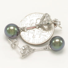 Load image into Gallery viewer, 1098636-14k-White-Gold-Dangle-AAA-Black-Pearls-Diamonds-Stud-Earrings