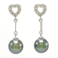 Load image into Gallery viewer, 1098636-14k-White-Gold-Dangle-AAA-Black-Pearls-Diamonds-Stud-Earrings