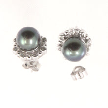 Load image into Gallery viewer, 1098656-AAA-Black-Cultured-Pearl-14k-White-Gold-Diamond-Stud-Earrings