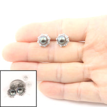 Load image into Gallery viewer, 1098656-AAA-Black-Cultured-Pearl-14k-White-Gold-Diamond-Stud-Earrings