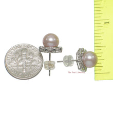 Load image into Gallery viewer, 1098657-14k-White-Gold-Diamond-AAA-Pink-Cultured-Pearl-Stud-Earrings