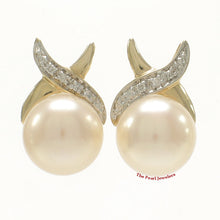 Load image into Gallery viewer, 1099302-14k-Yellow-Gold-Diamond-Genuine-Peach-Cultured-Pearl-Stud-Earrings