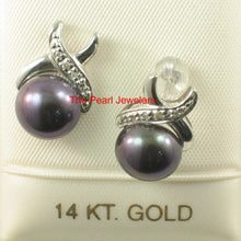 Load image into Gallery viewer, 1099306-14k-White-Gold-Diamond-Black-Genuine-Cultured-Pearl-Stud-Earrings