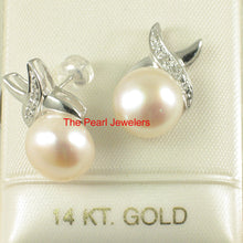 Load image into Gallery viewer, 1099307-14k-White-Gold-Diamond-Genuine-Peach-Cultured-Pearl-Stud-Earrings