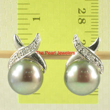 Load image into Gallery viewer, 1099309-14k-White-Gold-Diamond-Black-Genuine-Cultured-Pearl-Stud-Earrings