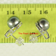 Load image into Gallery viewer, 1099506-14k-White-Gold-Diamond-Black-Genuine-Cultured-Pearl-Stud-Earrings