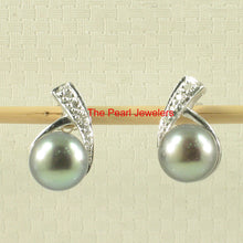 Load image into Gallery viewer, 1099506-14k-White-Gold-Diamond-Black-Genuine-Cultured-Pearl-Stud-Earrings