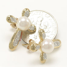 Load image into Gallery viewer, 1099600-14k-Yellow-Gold-Christian-Cross-Diamond-White-Pearl-Stud-Earrings