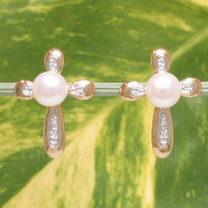 1099600-14k-Yellow-Gold-Christian-Cross-Diamond-White-Pearl-Stud-Earrings