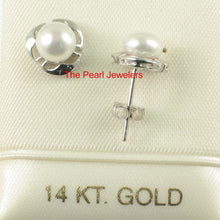 Load image into Gallery viewer, 1099705-14k-White-Gold-Encircle-Genuine-White-Cultured-Pearl-Stud-Earrings