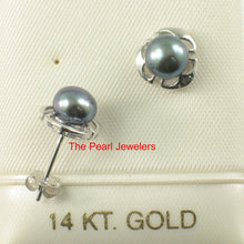 Load image into Gallery viewer, 1099706-14k-White-Gold-Encircle-Black-Genuine-Cultured-Pearl-Stud-Earrings
