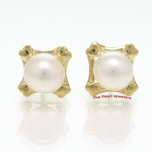 Load image into Gallery viewer, 1099800-14k-Yellow-Gold-Square-Four-Hearts-White-Cultured-Pearl-Stud-Earrings