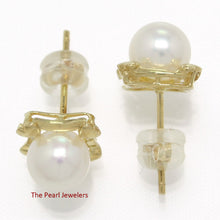 Load image into Gallery viewer, 1099800-14k-Yellow-Gold-Square-Four-Hearts-White-Cultured-Pearl-Stud-Earrings