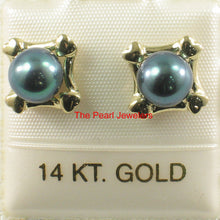 Load image into Gallery viewer, 1099801-14k-Yellow-Gold-Square-Four-Hearts-Black-Cultured-Pearl-Stud-Earrings