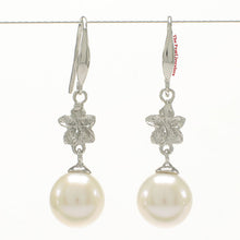 Load image into Gallery viewer, 1099855-14k-White-Gold-Hawaiian-Plumeria-AAA-White-Cultured-Pearl-Hook-Earrings