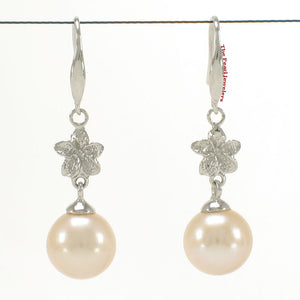 1099857-14k-White-Gold-Hawaiian-Plumeria-AAA-Peach-Cultured-Pearl-Hook-Earrings