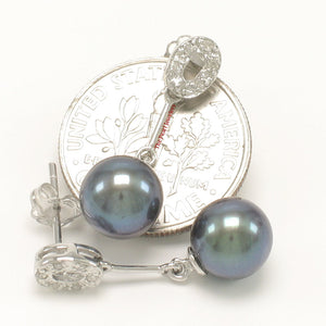 1099896-14k-White-Gold-AAA-Black-Pearl-Diamond-Dangle-Stud-Earrings