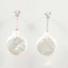 Load image into Gallery viewer, 1099925-14k-Gold-Genuine-Diamond-Baroque-Coin-Pearl-Dangle-Earrings