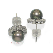 Load image into Gallery viewer, 1099976-14k-White-Gold-Diamond-AAA-Black-Cultured-Pearl-Stud-Earrings