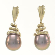 Load image into Gallery viewer, 1099981-14k-Yellow-Gold-Water-Flow-AAA-Gray-Pearl-Dangle-Stud-Earrings