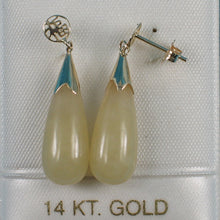 Load image into Gallery viewer, 1100135-14k-Y/G-GOOD-FORTUNE-Yellow-Jade-Dangle-Stud-Earrings