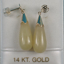 Load image into Gallery viewer, 1100135-14k-Y/G-GOOD-FORTUNE-Yellow-Jade-Dangle-Stud-Earrings