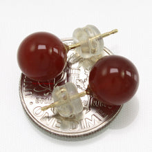Load image into Gallery viewer, 1100484-14k-Yellow-Solid-Gold-Round-Ball-Natural-Red-Agate-Stud-Earrings