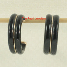 Load image into Gallery viewer, 1100601-14k-Yellow-Solid-Gold-Twin-Tubes-Curved-Black-Onyx-Stud-Earrings