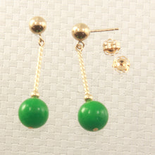 Load image into Gallery viewer, 1101173-14k-Gold-Ball-Twist-Tube-Green-Jade-Earrings