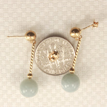 Load image into Gallery viewer, 1101174-14k-Gold-Ball-Twist-Tube-Celadon-Green-Jade-Earrings