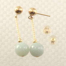 Load image into Gallery viewer, 1101174-14k-Gold-Ball-Twist-Tube-Celadon-Green-Jade-Earrings