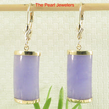 Load image into Gallery viewer, 1102022-14k-Yellow-Gold-Leverback-Curved-Lavender-Jade-Dangle-Earrings