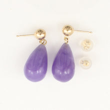 Load image into Gallery viewer, 1102132-14k-Yellow-Gold-Ball-Dangle-Raindrop-Lavender-Jade-Earrings