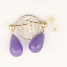 Load image into Gallery viewer, 1102132-14k-Yellow-Gold-Ball-Dangle-Raindrop-Lavender-Jade-Earrings