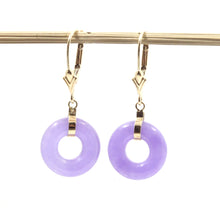 Load image into Gallery viewer, 1102402-14k-Yellow-Gold-Leverback-Donut-Lavender-Jade-Earrings