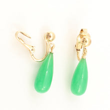 Load image into Gallery viewer, 1103333-Pear-Drop-Green-Jade-Non-Pierced-Clip-Earrings