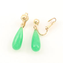 Load image into Gallery viewer, 1103333-Pear-Drop-Green-Jade-Non-Pierced-Clip-Earrings