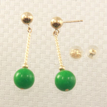 Load image into Gallery viewer, 1105003-14k-Gold-Ball-Twist-Tube-Green-Jade-Earrings