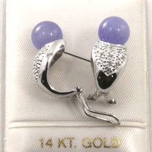 Load image into Gallery viewer, 1110137-14k-White-Gold-Diamonds-Lavender-Jade-Omega-Back-Earrings