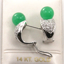Load image into Gallery viewer, 1110138-14k-White-Gold-Diamonds-Green-Jade-Omega-Back-Earrings