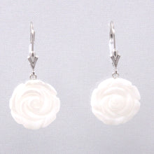 Load image into Gallery viewer, 1110465-Rose-Shaped-Mother-of-Pearl-14K-White-Gold-Leverback-Earrings
