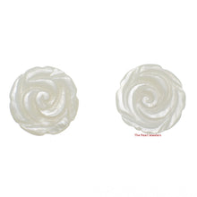 Load image into Gallery viewer, 1120460-14k-YG-Hand-Carved-Rose-Genuine-White-Mother-of-Pearl-Earrings