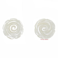 Load image into Gallery viewer, 1120465-14k-WG-Hand-Carved-Rose-Genuine-White-Mother-of-Pearl-Earrings