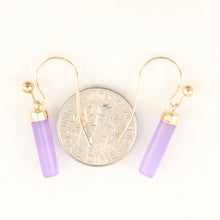 Load image into Gallery viewer, 1156702-14k-Yellow-Gold-Dangle-Lavender-Jade-Fish-Hook-Earrings