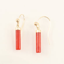 Load image into Gallery viewer, 1156704-14k-Yellow-Gold-Fish-Hook-Red-Jade-Dangle-Earrings